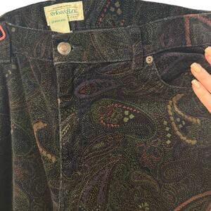 Vintage St Johns Bay High Rise Corduroy Pants 14 Brown Paisley Floral Boho 90s